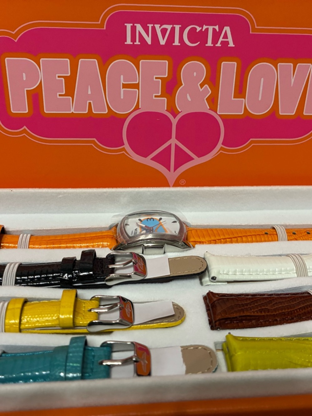 Invicta Peace & Love Watch with Orange Strap and Multicolor Accents